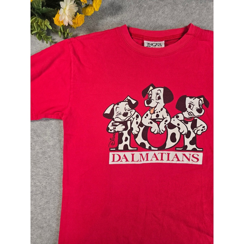 Disney 101 Dalmatians T-Shirt Kids L Red Vintage 90s Graphic USA Double Sided